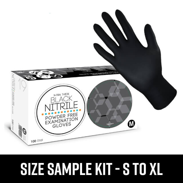 Size Sample Kit - ASAP Extra Thick Black Nitrile Gloves  S-XL