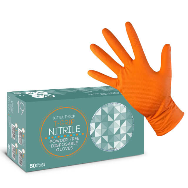 ASAP High Grip Extra Thick Orange Nitrile Gloves - 50 Pack - M/L/XL2XL