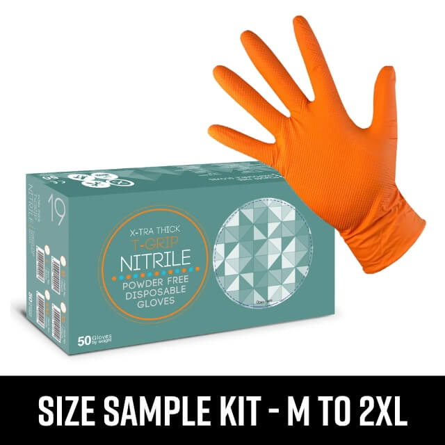 Size Sample Kit - ASAP Extra Thick High Grip Orange Nitrile Gloves M-2XL